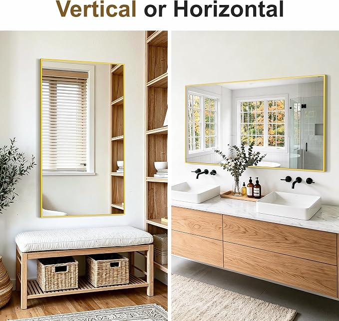 Bathroom Vanity Mirror for Over Sink, 55x30 Inch Matte Gold Mirror | Shatterproof Tempered Glass, Anti-Rust Metal Frame, Rectangle Wall Mirrors for Bedroom, Living Room & Entryway