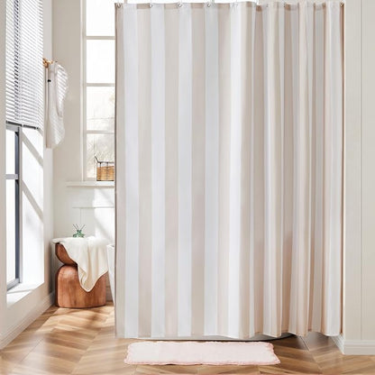 Ohocut Vertical Striped Shower Curtain, Cute Retro Vintage Stripe Bow Bathroom Shower Curtain, Waterproof Polyester Fabric Modern Bath Curtain for Bathroom 72x72 Inches Beige