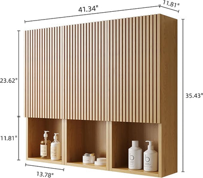 KEIKI Bathroom Wall Cabinet with Soft-Close Doors & Open Shelf, Golden Oak | Premium Wood Medicine Cabinet, Floating Storage Cabinet for Bathroom Kitchen Laundry Room