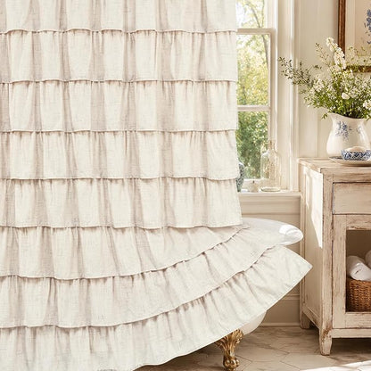 Farmhouse Shower Curtains for Bathroom, Ruffle Shower Curtain, 72"Wx72"L | Ruffle Design, Vintage Rustic Boho, Washable Waterproof Shower Curtain for Bathroom Bathtub, 12 Metal Hooks