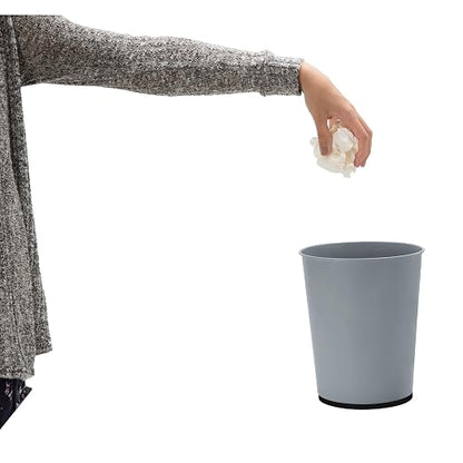 Bath Bliss 5 Liter Small Wastebasket | Round Open Top | Trash Can | Bathroom | Bedroom | Kitchen | Office | Dorm | Disposal Waste Bin | Garbage | Grey