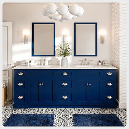Eviva Blue Bathroom Vanity, 84 inch, Carrara Quartz Countertop - Double Sink - Soft-Closing Doors & Brushed Nickel Handles