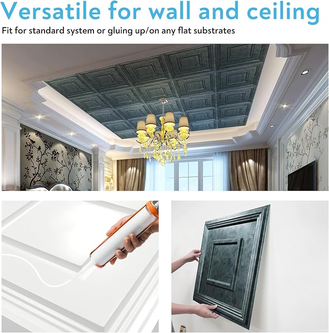 STICKGOO Glue-Up Ceiling Tiles, Antique Green Bronze, 24 x 24 in, 12 Pack | 2 x 2ft Drop ceiling panels, PVC decorative ceiling tiles, covers 48 sq ft, waterproof, lightweight