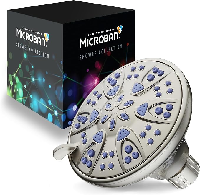 AquaDance Antimicrobial – Anti-Clog High-Pressure 6-Setting Shower Head with Microban Nozzle Protection from Growth of Mold, Mildew & Bacteria for Stronger Shower! 4" Sunset Blue