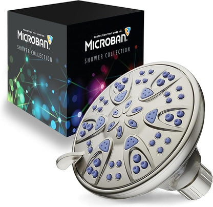 AquaDance Antimicrobial – Anti-Clog High-Pressure 6-Setting Shower Head with Microban Nozzle Protection from Growth of Mold, Mildew & Bacteria for Stronger Shower! 4" Sunset Blue