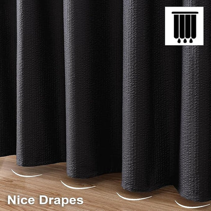 Berry Black Fabric Shower Curtain - 3D Embossed Hotel Thick Quality Soft Cloth Bath Curtain, Waffle Water Repellent Textured & Machine Washable Material - Standard Size 72x72, Black