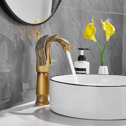 Antique Brass Swan Shape Single Handle One Hole Bathroom Vessel Sink Faucet Deck Mount Lavatory Sink Faucet