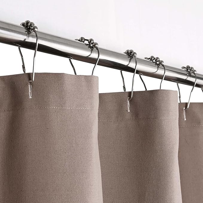 DOSLY Ides Farmhouse Taupe Shower Curtain, Taupe and Brown Stripe, Button Curtain, Cotton Blend and Cotton Woven Fabric, Rustic Charm Country Chic Style, 72x78 in, Bathroom
