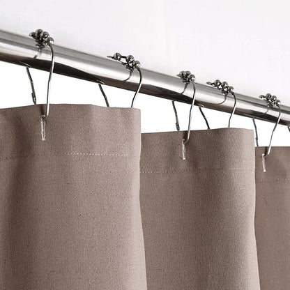 DOSLY Ides Farmhouse Taupe Shower Curtain, Taupe and Brown Stripe, Button Curtain, Cotton Blend and Cotton Woven Fabric, Rustic Charm Country Chic Style, 72x78 in, Bathroom