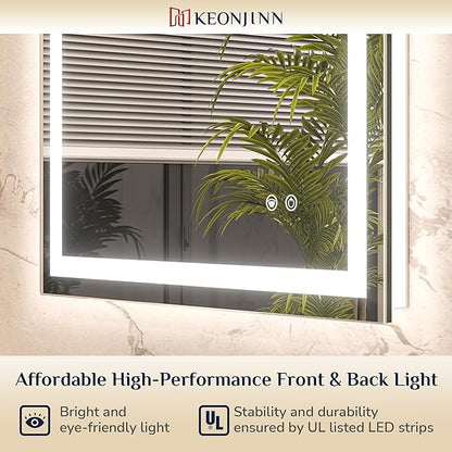 Keonjinn LED Bathroom Mirror 72" x 32" with Frontlit & Backlit, Lighted Mirror for Bathroom Wall with Dimmable 3-Color Lights, Large Anti-Fog Mirror, HD Tempered Glass, UL-Listed LED Driver