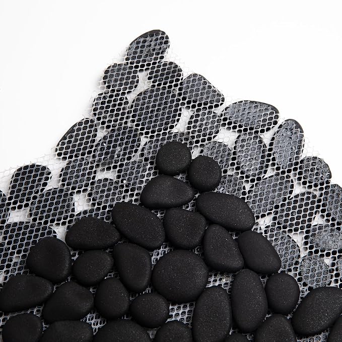 Pebble Tile for Shower Floor, 12"x12" Black Pebble Tiles, 5 SqFt | Slip-resistant Pebble Floor Tile for Bathroom, Shower, Kitchen Walls & Outdoor Areas, Mesh-Backed Easy to Install