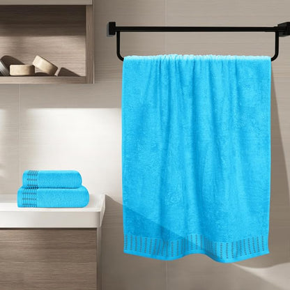 Ultra Soft 3 Pack Cotton Towel Set, Contains a Bath Towels 28x55 inch, a Hand Towels 16x24 inch & a Wash Cloths 12x12 inch, Ideal Everyday use, Compact & Lightweight - Turquoise Blue