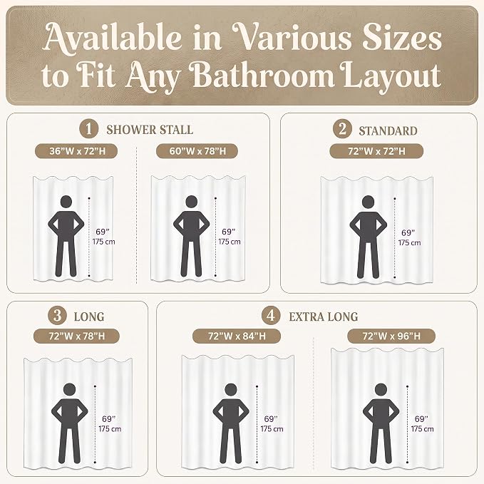 LIPA Boho Rustic Beige Ruffle Shower Curtain 36x72 Inches | Farmhouse Shower Curtains for Bathroom,Water‑Resistant Fabric Shower Curtain,Bohemian Bathroom Decor