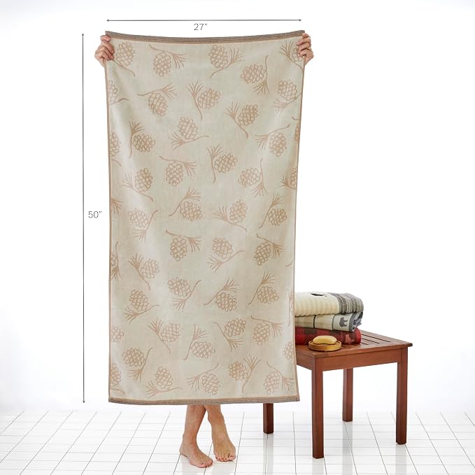 SKL Home Fall/Christmas/Winter Pinecone Bath Towel, Jacquard, Wheat | 100% Cotton. 550 GSM. Soft & absorbent. For use in the bathroom, kitchen or bar. Great for fall, lodge/cabin décor & gifting.