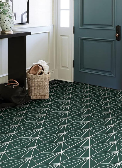 FloorPops FP3926 Beryl Peel & Stick Floor Tiles, Green