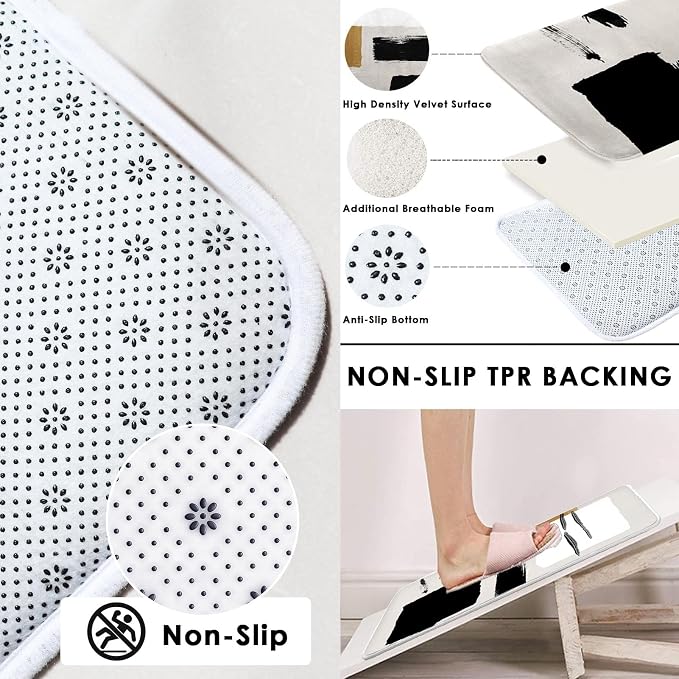 Bathroom Sets with Shower Curtain and Rugs, Boho 4 Pcs, Geometric | Minimalist Modern Abstract Art Bathroom Decor Set with Toilet Lid Cover, Non-Slip Bath Mats and Accessories 12 Hooks
