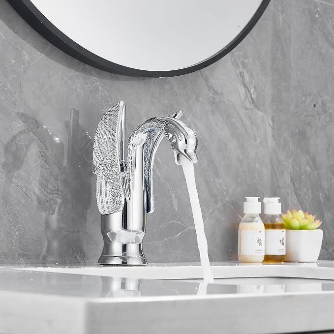 Chrome Bathroom Faucet Swan Shape Single Handle One Hole Bathroom Vanity Faucet Basin Tap Deck Mount Lavatory
