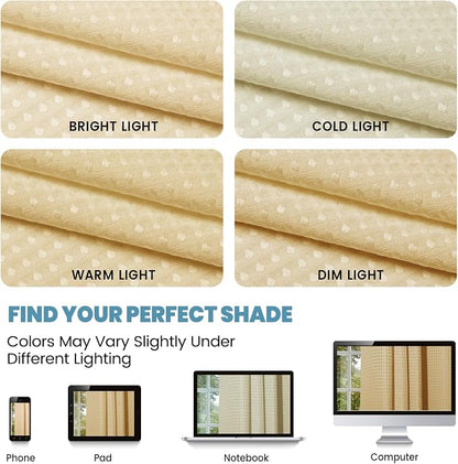 SORTTO No Hook Shower Curtain with Snap in Liner Set Waffle Shower Curtain for Bathroom Hotel Style Fabric Waterproof Inner Liner，71" W x 74" H, Cream