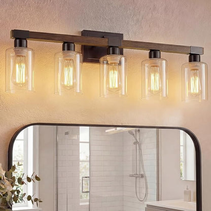 VOLISUN Farmhouse Bathroom Vanity Light Fixtures, 5 Light,UL Certificated | 5 Light Bathroom Vanity Lights Over Mirror, Rustic Vanity Light for Bathrooms,Wood Bathrooms Lights Fixtures Over Mirror
