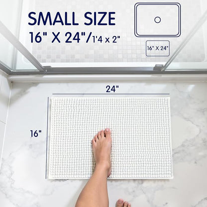 SUBRTEX Bathroom Rugs Chenille Bath Rug Soft Short Plush Bath Mat Soft Shower Mat Water Absorbent Shower Mat Quick Dry Machine Washable(White,18" x 24")