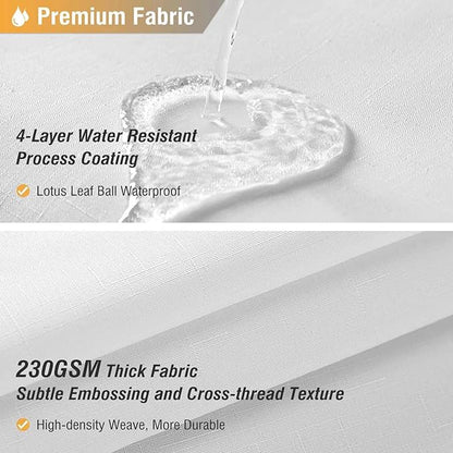 BTTN White Fabric Shower Curtain - Linen Textured Heavy Duty Waterproof Cloth Shower Curtain Set with 12 Plastic Hooks, Hotel Luxury Weighted Polyester Decorative Bath Curtains for Bathroom - 72"x72"