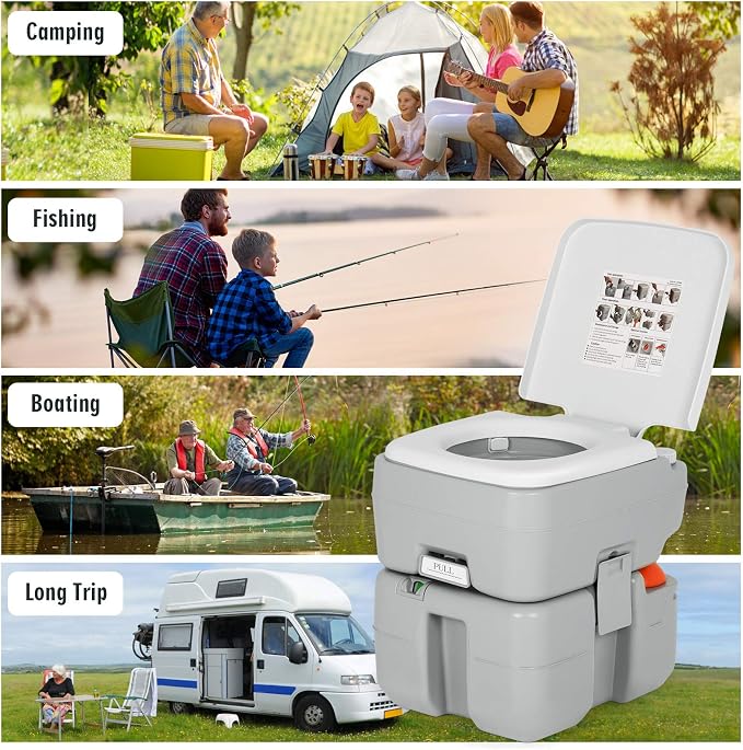 S AFSTAR 5.3 Gallon Portable Toilet for Camping, RV Camping Toilet with Level Indicator, 3-Piston Pump Flush, Fresh Water & Waste Split Tank, Outdoor Porta Potty for Travel Trips Hiking Boating