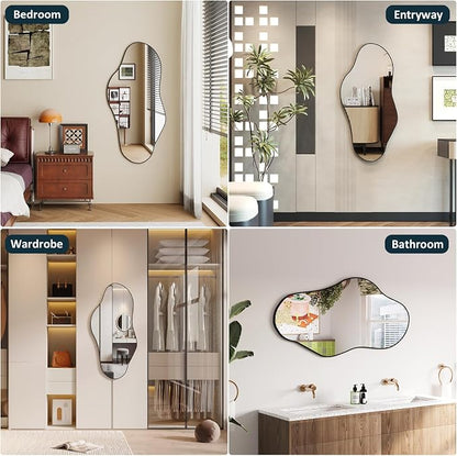 Irregular Full Length Mirror, 23"x47" Full Body Mirror with Metal Frame, Asymmetrical Mirrors for Entryway Bathroom Living Room Bedroom, Horizontal or Vertical Hanging