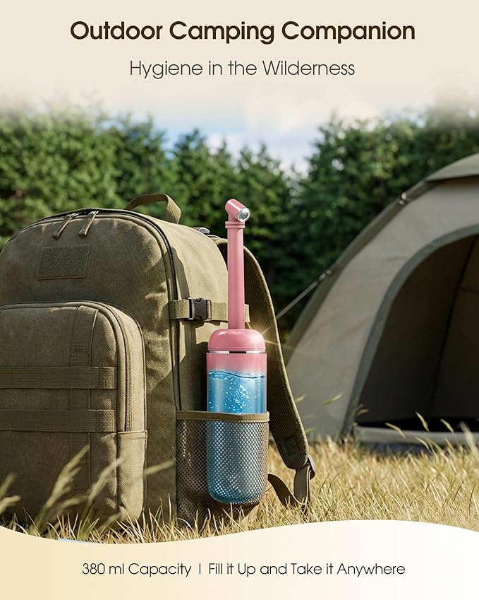 Portable Bidet for Travel & Camping - Manual Squeeze Handheld Peri Bottle for Feminine Hygiene, 3 Leak-Proof Seals, Extendable Sprayer with Rotating Nozzle for Men & Women (Upgrade Pink, General)