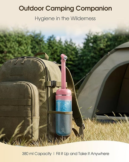 Portable Bidet for Travel & Camping - Manual Squeeze Handheld Peri Bottle for Feminine Hygiene, 3 Leak-Proof Seals, Extendable Sprayer with Rotating Nozzle for Men & Women (Upgrade Pink, General)