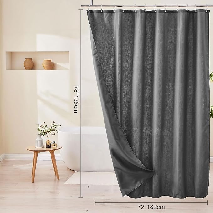 3 in 1 Shower Curtain Set, 72x78 Grey Shower Curtain and Liner with 12 Double Sided Shower Curtain Hooks, Cloth Shower Curtains for Bathroom,Waterproof