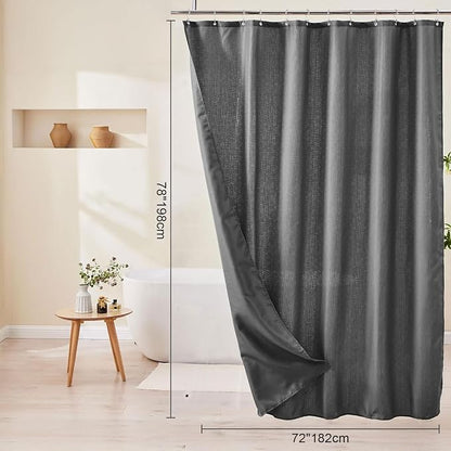 3 in 1 Shower Curtain Set, 72x78 Grey Shower Curtain and Liner with 12 Double Sided Shower Curtain Hooks, Cloth Shower Curtains for Bathroom,Waterproof