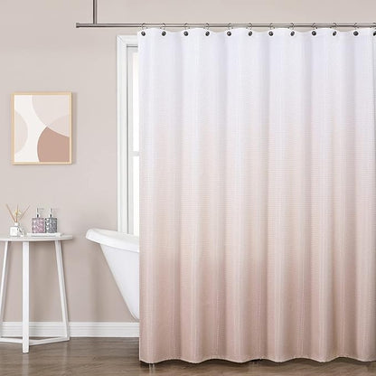 WEST LAKE Pink Waffle Shower Curtain Ombre Decorative Water Resistant No Hook Shower Curtain for Bathroom Hotel Spa with Grommet Machine Washable,Gradient White to Blush 70" Wx72 L