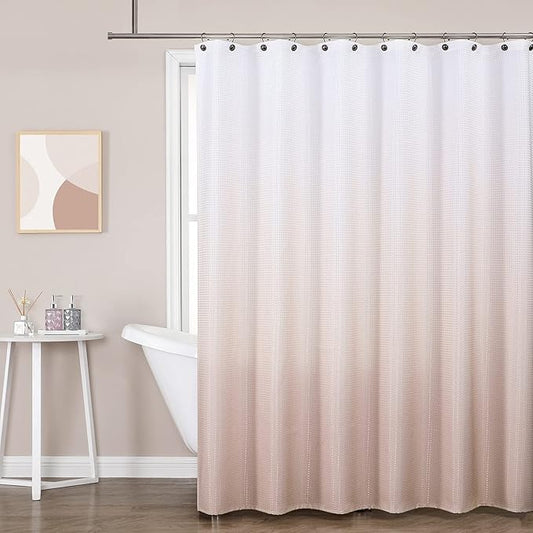 WEST LAKE Pink Waffle Shower Curtain Ombre Decorative Water Resistant No Hook Shower Curtain for Bathroom Hotel Spa with Grommet Machine Washable,Gradient White to Blush 70" Wx72 L