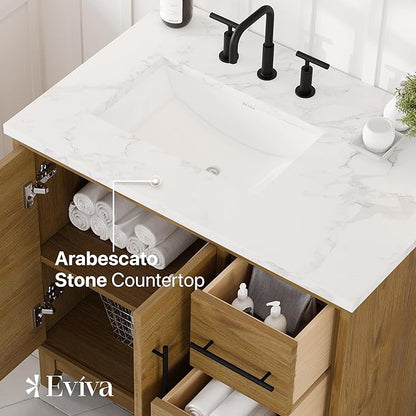 Eviva Graham 36 in. Oak Single Sink Bath Vanity with Arabescato Engineered Stone Top and Undermount Porcelain Sink