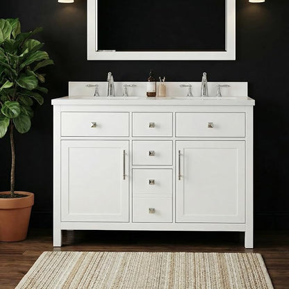 Lavanti Oakford 48 Inch Bathroom Vanity with Sink – Stylish White Vanity Bathroom with Storage Cabinet – Modern Bathroom Vanities with Double Vanity Sink & Quartz Countertop
