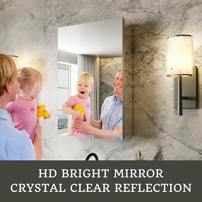 20x24 Bathroom Medicine Cabinet with Mirror,Aluminum Alloy Frame with Mirror Side Panels,Surface or Recessed Medicine Cabinet with Adjustable Shelves,Assembly Required
