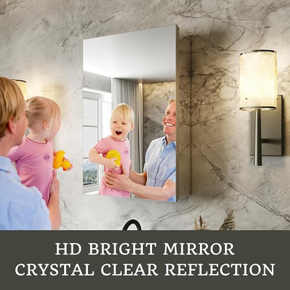 16 x 24 in Medicine Cabinet with Mirror and Side Panels, Silver | Surface or Recessed Medicine Cabinet Mirror with Storage, Adjustable Shelves, Aluminum Alloy Frame, Assembly Required