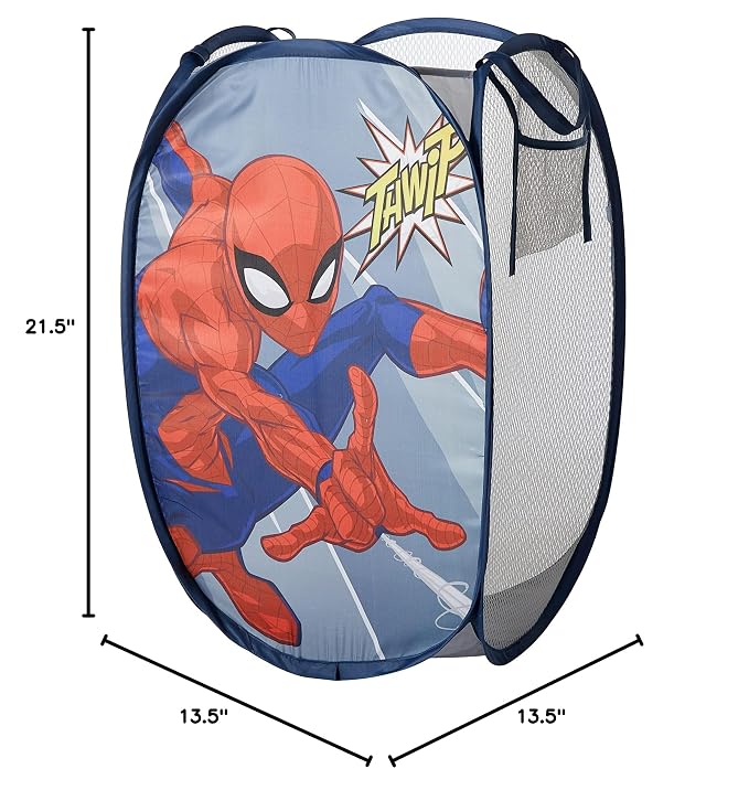 Idea Nuova Spiderman Pop Up Hamper with Durable Carry Handles, 21'' H x 13.5'' W X 13.5'' L
