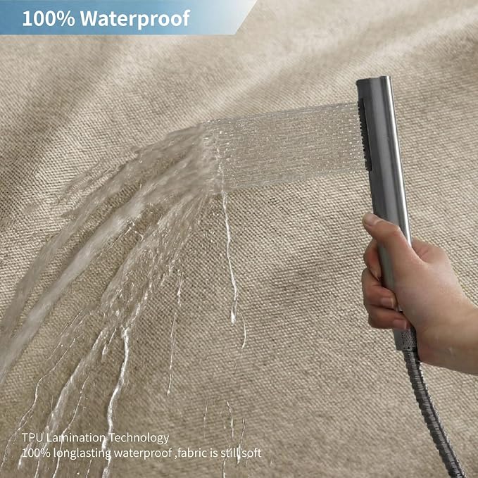 Fabric Long Shower Curtain with Waterproof Layer,72x78,Khaki | 2-in-1 Design,Linen Textured,100% Waterproof TPU-Laminated Backing,Magnetic Weighted,Machine Washable,For Bathroom,Hotel