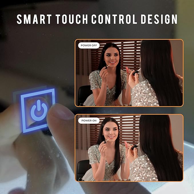 18x40 Inch Rectangular LED Bathroom Mirror with Lights Front and Backlit, 3 Color Modes, Touch Dimmer, Anti-Fog - Wall Mounted Vanity Mirror for Bathroom, Bedroom - Fab Glass and Mirror