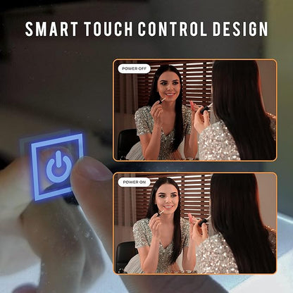 18x40 Inch Rectangular LED Bathroom Mirror with Lights Front and Backlit, 3 Color Modes, Touch Dimmer, Anti-Fog - Wall Mounted Vanity Mirror for Bathroom, Bedroom - Fab Glass and Mirror