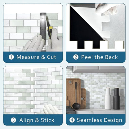 10-Sheet Subway Peel and Stick Backsplash Tile, 11.3" x 10.8" Emerald Green Stone Composite Marble Looks Self Adhesive Waterproof Wall Tile, Stick on Tiles for Kitchen Bathroom Shower Fireplace