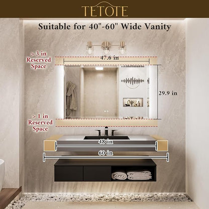 48 x 30 Backlit Mirror Bathroom, LED Vanity Mirror with Beveled Edge, Tempered Glass, 3 Colors Lights, Anti-Fog, Adjustable Brightness, Smart Bathroom Mirror, Frameless LED Vanity Wall Mirror