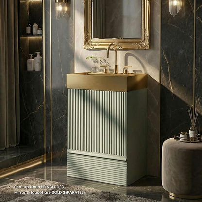 20 inch Bathroom Vanity with Golden Metal Sink, Bath Storage Cabinet with Soft-Closing Door and Drawer, Perfect for Small Space, Powder Room, Hotel, Mint Green