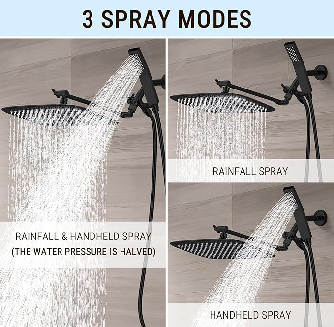 G-Promise All Metal 14" Rain Shower Head with Handheld for Bathroom Upgrade | All Metal, Built to Last, Easy Install, Adjustable Height & Angle for All Heights, Extra Long Hose, Modern Upgrade