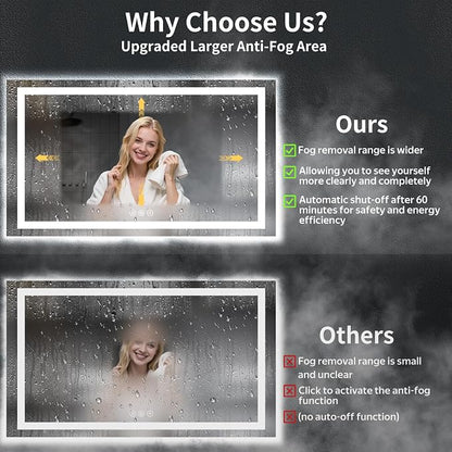 60"x30" LED Bathroom Mirror with Lights, Backlit+Frontlit, Anti-Fog | CRI 95, Stepless Dimmable, 3 Colors Lighting, Shatterproof Tempered Glass, HD Reflection, Memory, (Horizontal/Vertical)