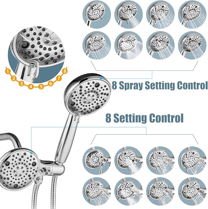 Aolemi Tub Shower Faucet Set Dual 8 Mode Head Valve Kit Polish Chrome | Valve and Trim Kit, ABS Shower Head and Handheld System, Bathroom Bath Tub Spout 6.3",SUS304,Single Handle