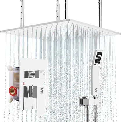 20 Inch Extra Large Full Body Shower System Bathroom Luxury Rain Mixer Shower Combo Set Ceiling Mounted Rainfall Shower Head Faucet Polished Chrome (Contain Shower Faucet Rough-In Valve Body and Trim)
