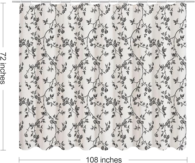 MitoVilla Extra Wide Cotton Floral Shower Curtain for Bathroom,108 x 72 | Extra Wide BoHo Cottagecore Spring Shower Curtains, Modern Farmhouse Country Plant Leaves Bathroom Décor, 108 x 72
