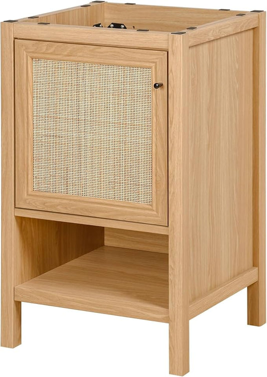 JONATHAN Y VAN1022A Jasper 20 in. W x 18 in. D x 33 in. H Rattan Modern Coastal 2-Shelf Bathroom Vanity Cabinet Only with Soft Closing Doors (Sink Basin Not Included), Oak